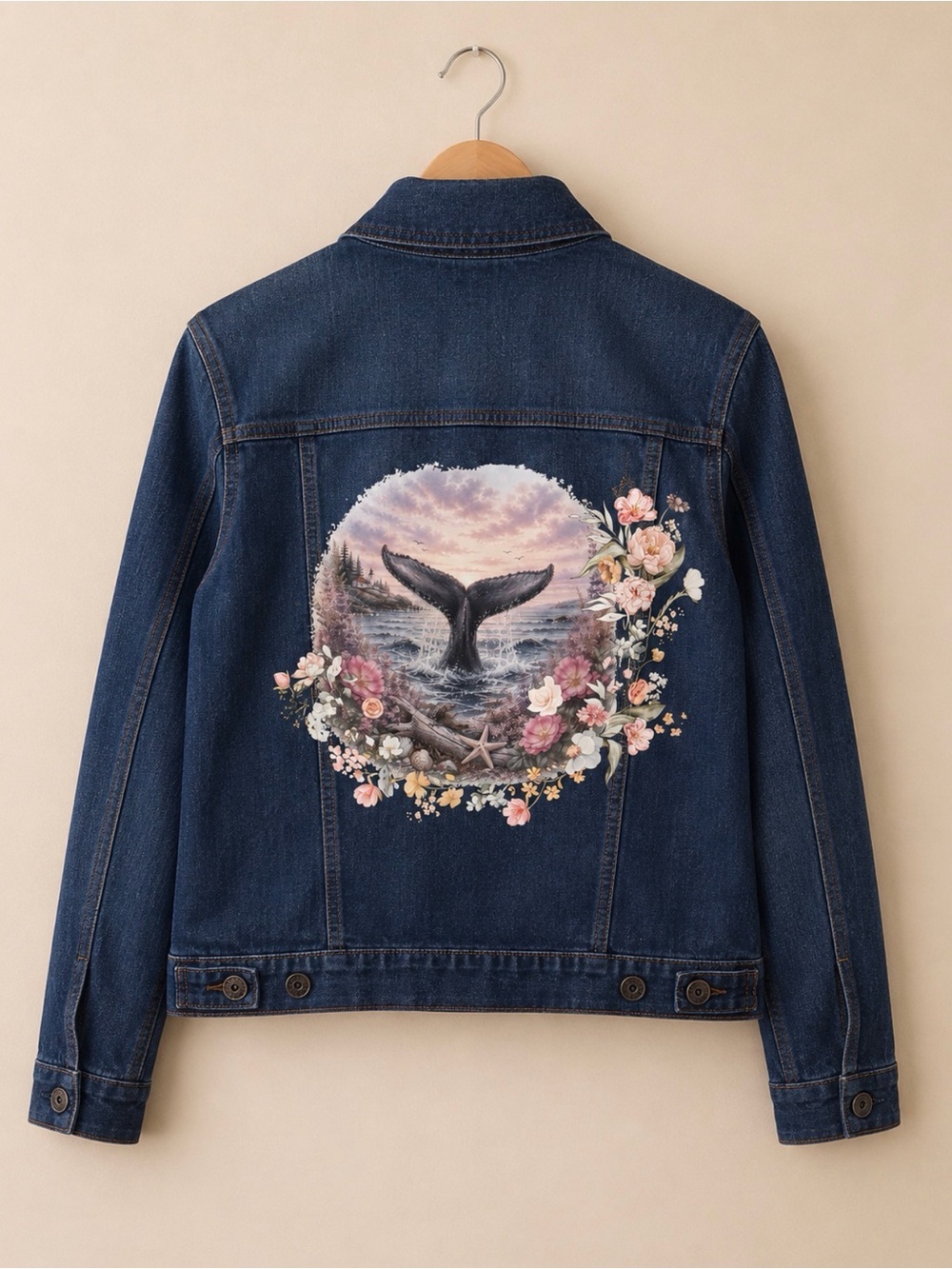 Whale Tale | Buffalo | Large | UpCycled by Bird & Blossom | Denim Look Jacket